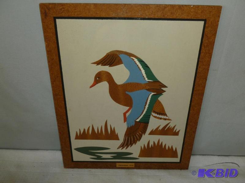 lot 23 image: Cinnamon Teal wood scroll art on wall plaque ...