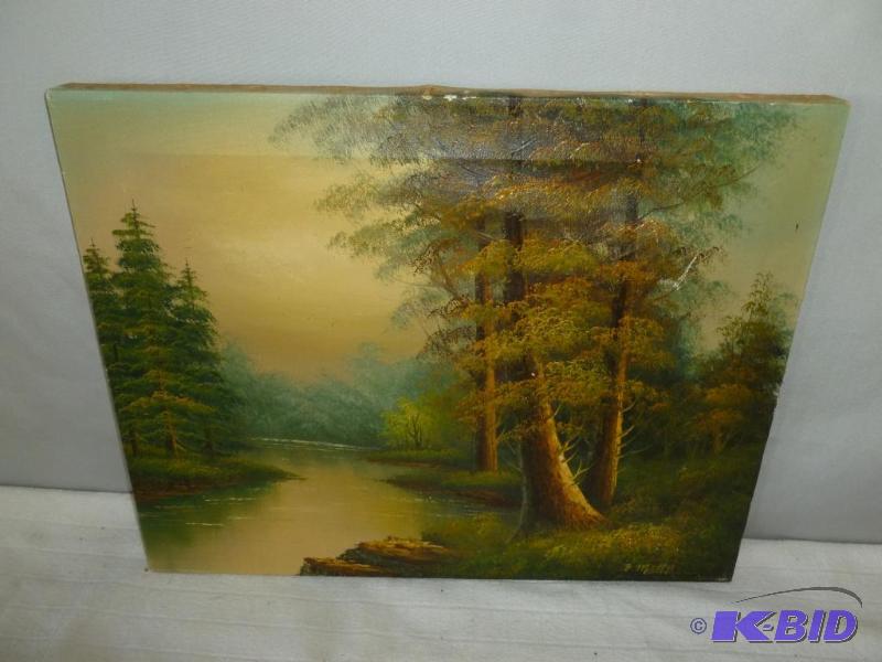 lot 24 image: J. Matthew river scene original oil on canvas...