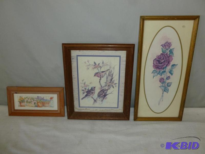 lot 30 image: Lot of three decorative wood framed pictures....