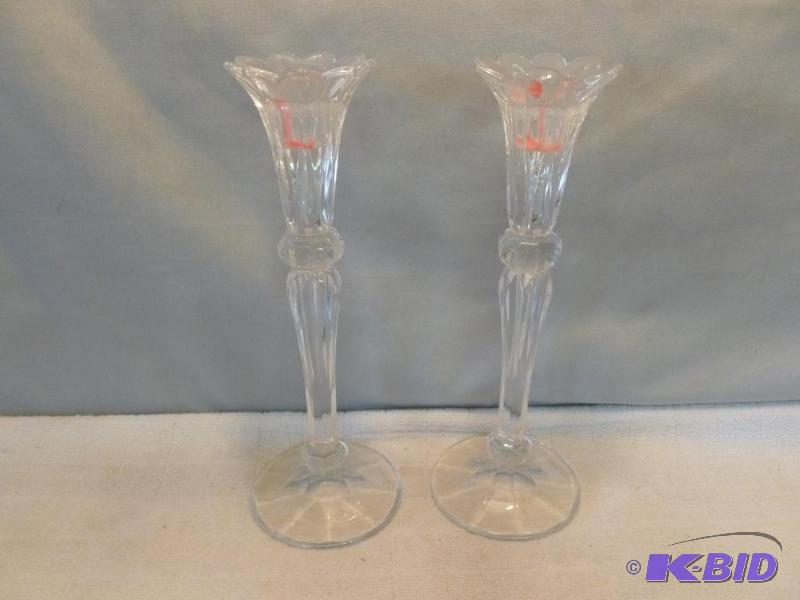 lot 310 image: Large pair of lead crystal glass stem candle ...