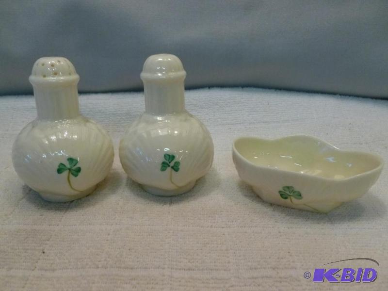 lot 323 image: Belleek porcelain salt and pepper shaker set ...