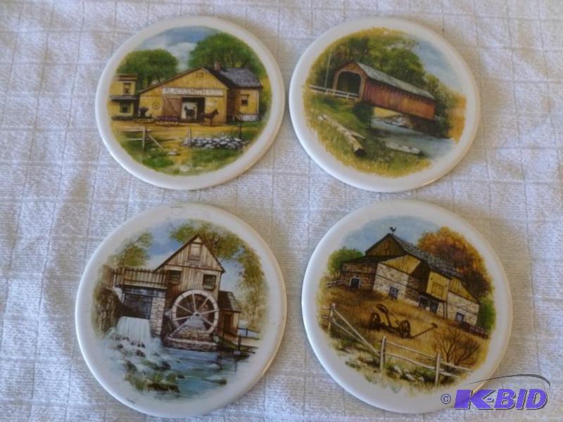 lot 47 image: Lot of four large ceramic drink coasters that...
