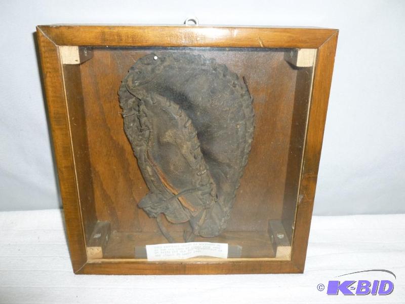 lot 89 image: Antique wood encased baseball glove, typed no...