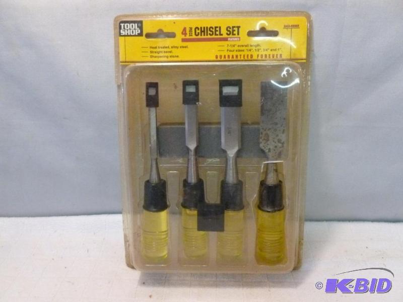 lot 93 image: Tool Shop 4 pc. chisel set, looks like only o...
