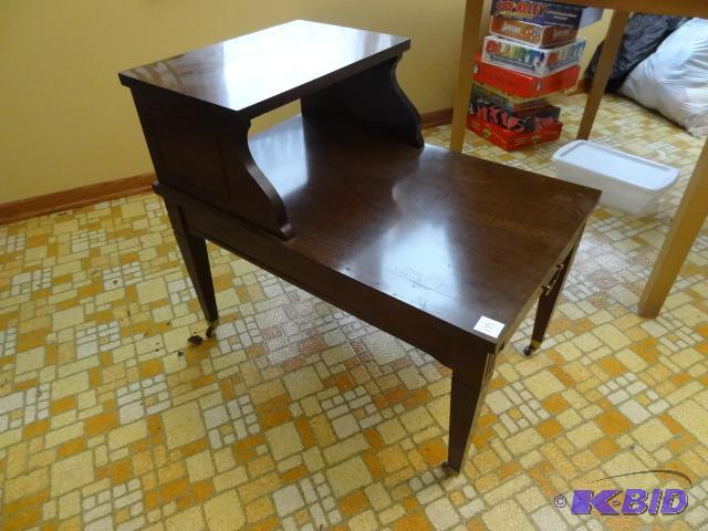 Vintage Wood End Table on Wheels. Mersman, On...