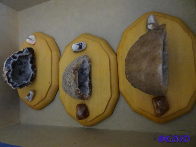 Split Geodes Mounted on Wood...