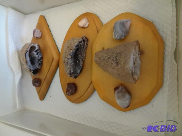 Split Geodes Mounted on Wood...