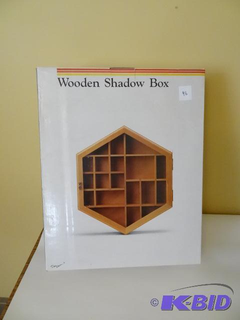 Wooden Shadow Box. New. Glass Door Front...