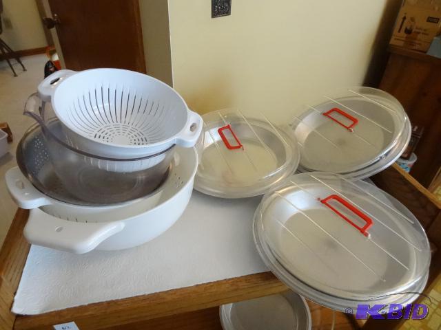 Misc Strainers. Metal Pie Pans with Covers...