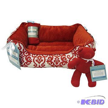 lot 38 image: New with tags Waverly 3-pc. Damask Pet Bed Se...