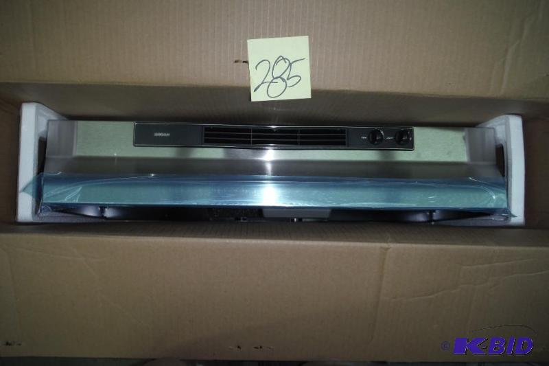 lot 285 image: Broan 463004 Economy 30-Inch Under Cabinet Mount Range Hood, Stainless Steel- Bent ob top by vent see picture