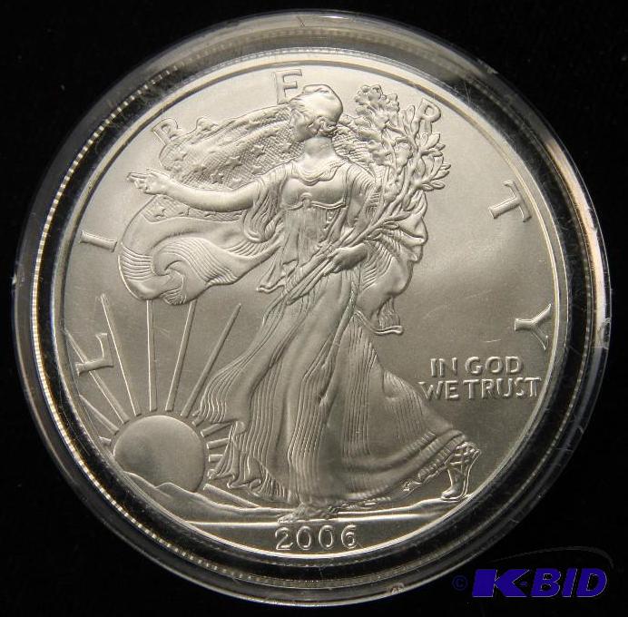 2006 AMERICAN SILVER EAGLE 1 TROY Oz. .999 FINE US DOLLAR COIN IN AIRTIGHT HOLDER GEM UNC
