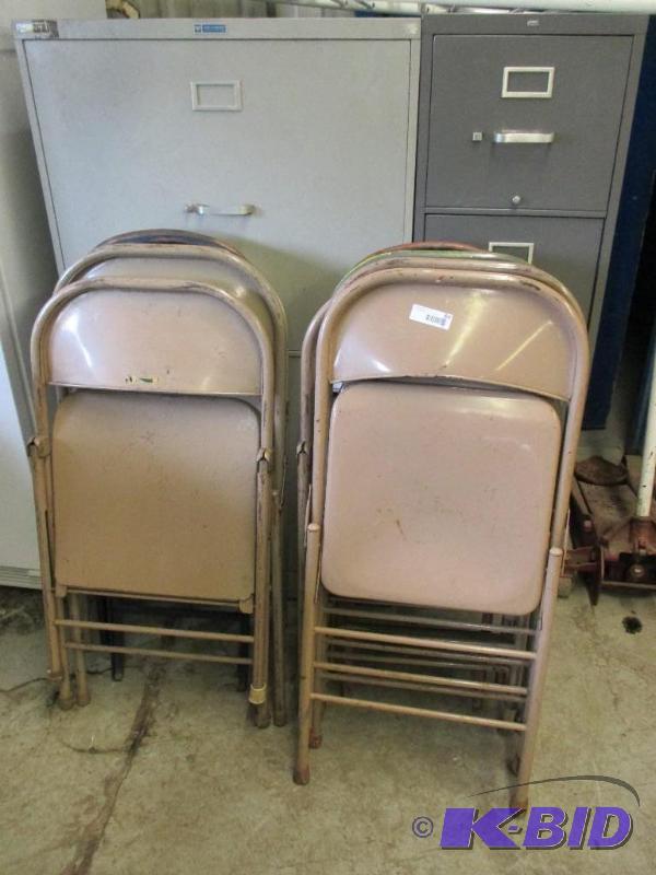 13 metal folding chairs, not matching...