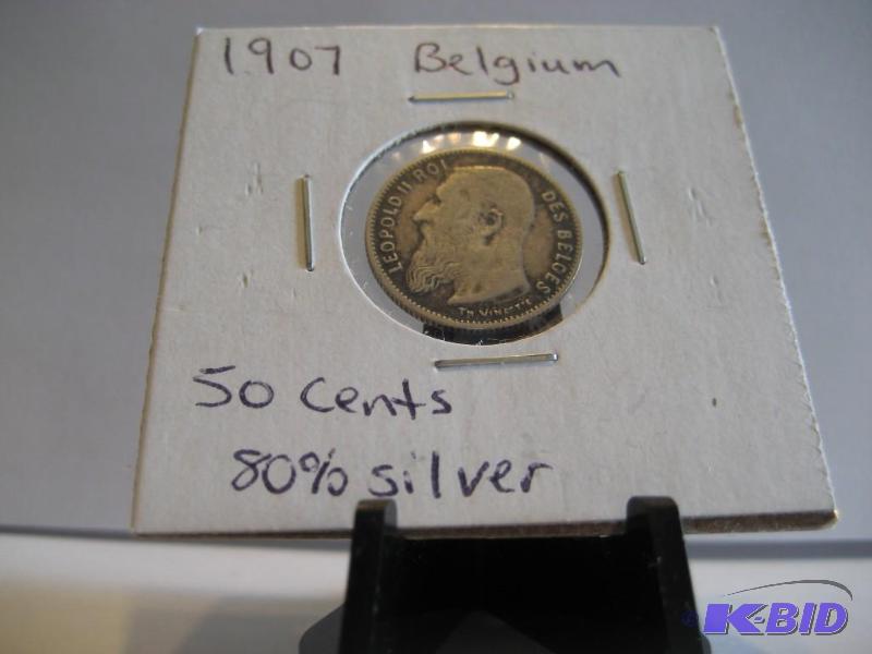 1907 BELGIUM 50 CENTS, 80% SILVER