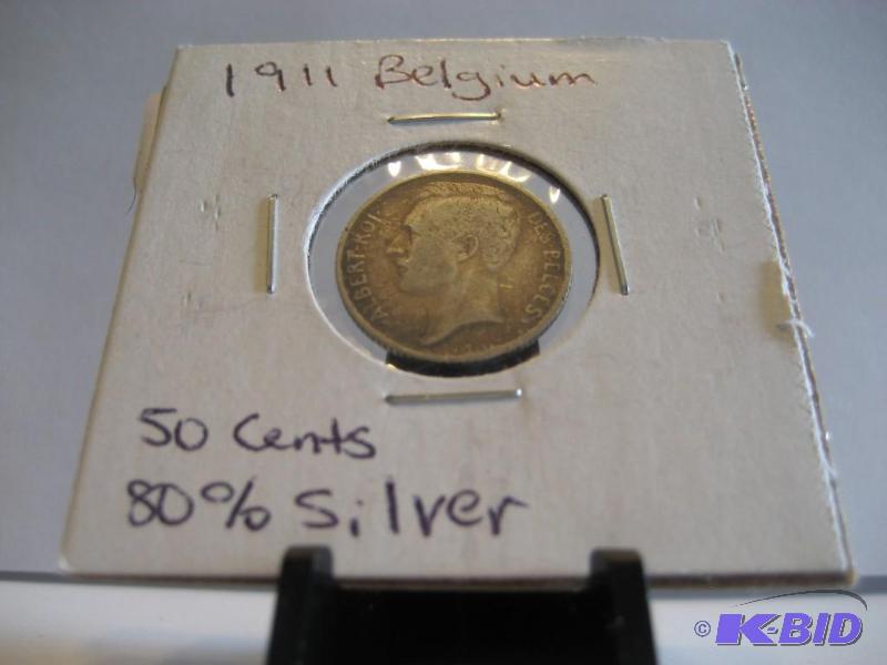 1911 BELGIUM 50 CENTS, 80% SILVER