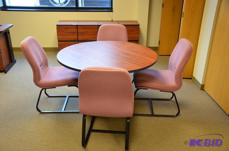 lot 4 image: Beautiful wood table 48" diameter and 4 ...