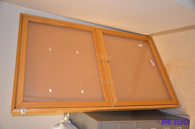 lot 59 image: Wood display cabinet with glass doors, wall m...