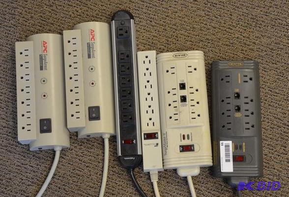 lot 66 image: 6 surge protector power strips - APC, Belkin...