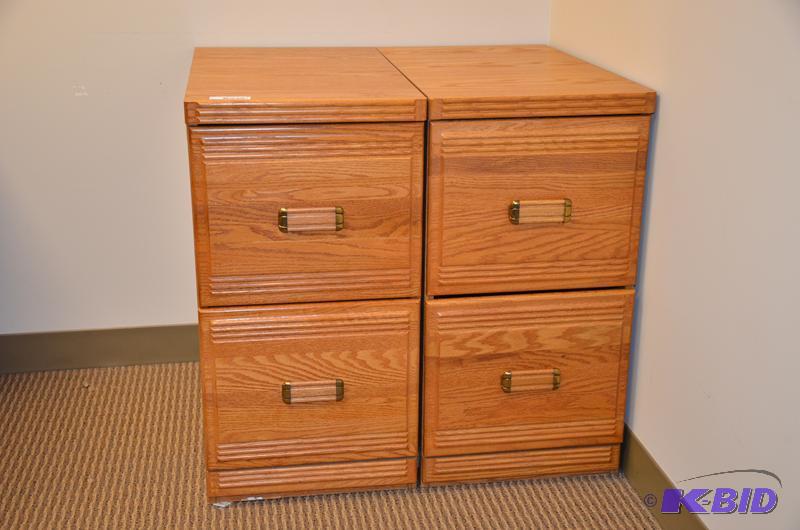 lot 8 image: Oak wood 2 drawer file cabinets. 16x27x30. Ma...