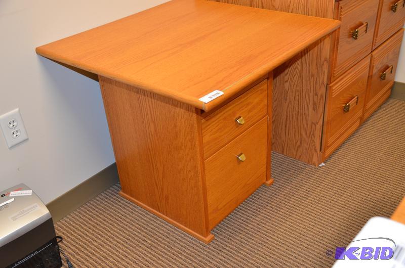 lot 9 image: Oak wood 2 drawer cabinet. The top is 29x29x3...