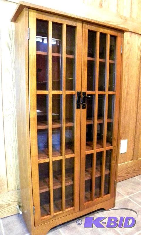 Mission Media Cabinet, oak wood veneers, 5 sh...