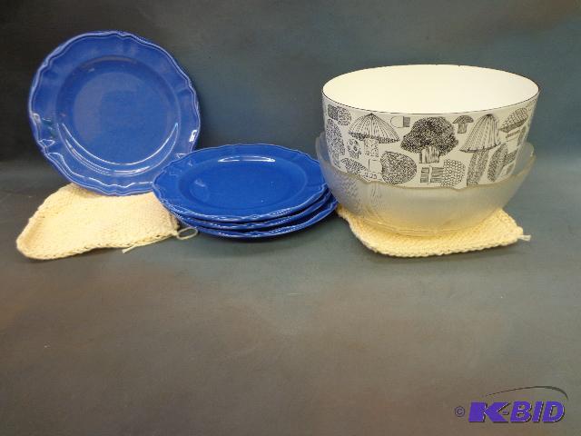 lot 102 image: Bowls and Plates   Mushroom bowl is 8" d...