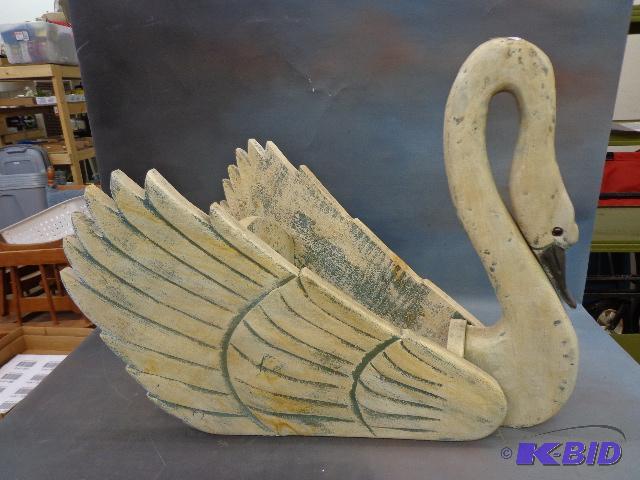 lot 103 image: Wooden Swan Planter   26" long X 19"...