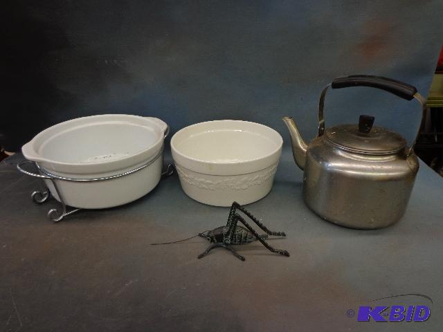 lot 114 image: Bowls, Tea Pot and Metal Cricket   Bowls are ...