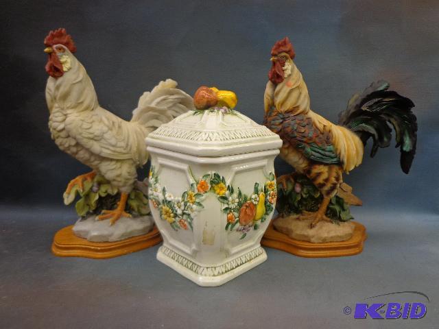 lot 133 image: Roosters and Vase   Roosters are 12" tal...