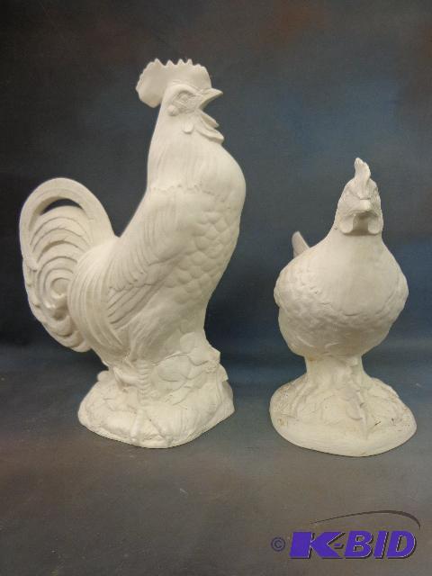 lot 22 image: Rooster and Hen   Unpainted  Rooster is 18&qu...