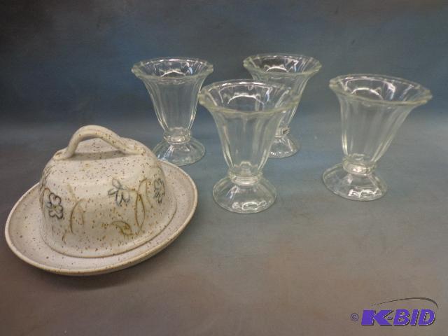 lot 57 image: Ice Cream Glasses and Cheese Bowl   4 ice cre...