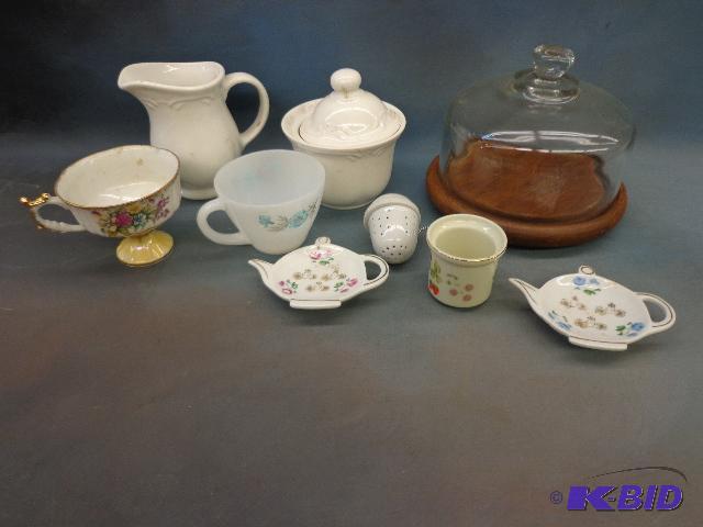 lot 58 image: Cheese Plate,Tea Cup,Tea Holder and Creamer a...