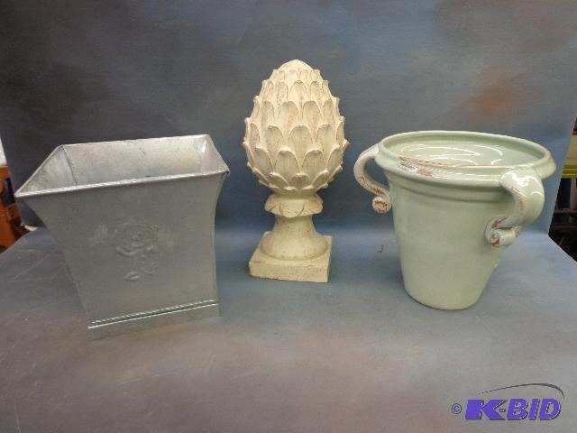 lot 88 image: Ceramic Artichoke, Metal Planter and Rooster ...