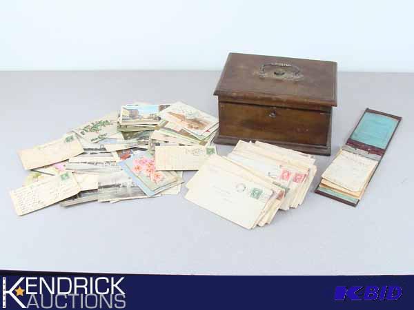 lot 24 image: Turn of the Century Wood Box Filled with Post Cards, Letters, ect.