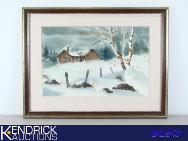 lot 26 image: Framed Water Color Painting of Snowy Landscape Signed Grace Zenlin