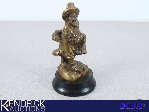 lot 32 image: Bronze Asian Man Figurine on Wood Pedestal