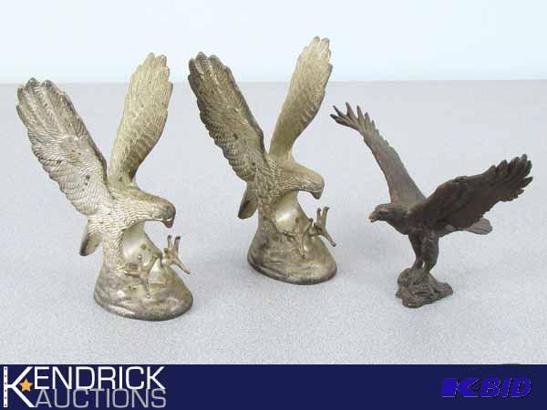 lot 33 image: 3 Vintage Brass Eagle Figurines