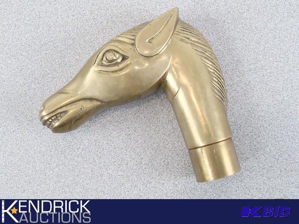 lot 34 image: Vintage Solid Brass CaneUmbrella Horse Head