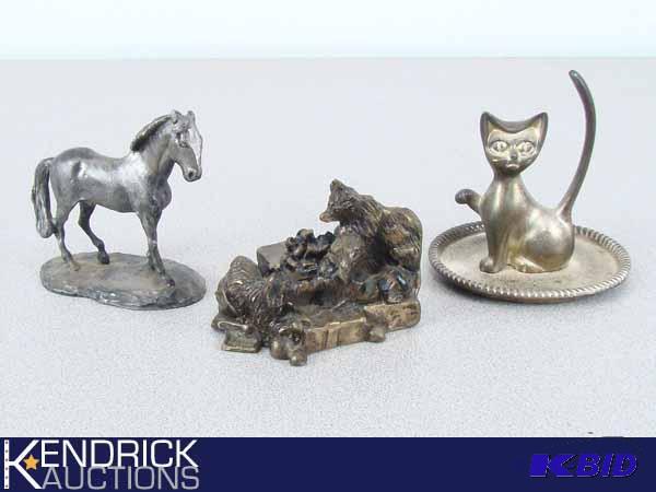 lot 36 image: Lot of 3 Vintage Bronze, Pewter, and Aluminum Figurines