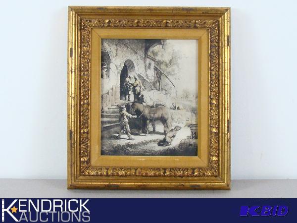 lot 52 image: Old Framed Hand Colored Etching