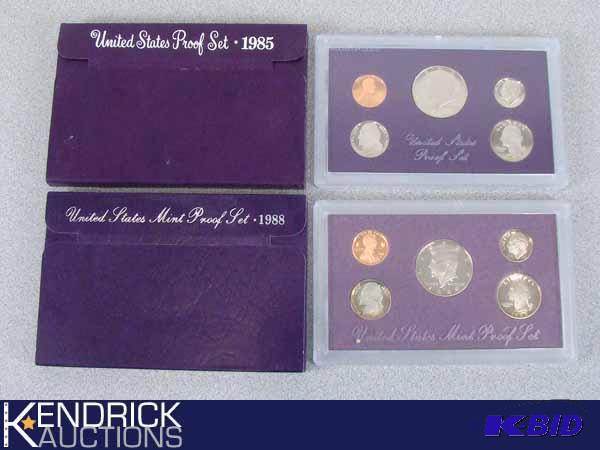 lot 66 image: 1985, and 1988 Mint Condition U.S. Proof Sets