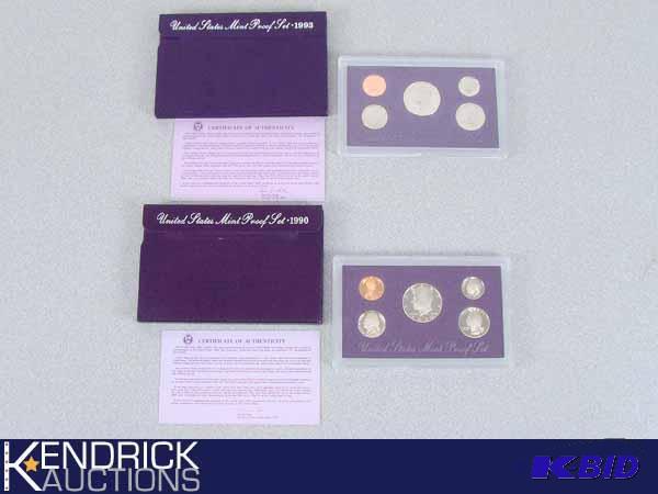 lot 67 image: 1990, and 1993 Mint Condition U.S. Proof Sets