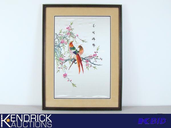 lot 86 image: Framed Hand Sewn on Silk Asian Art