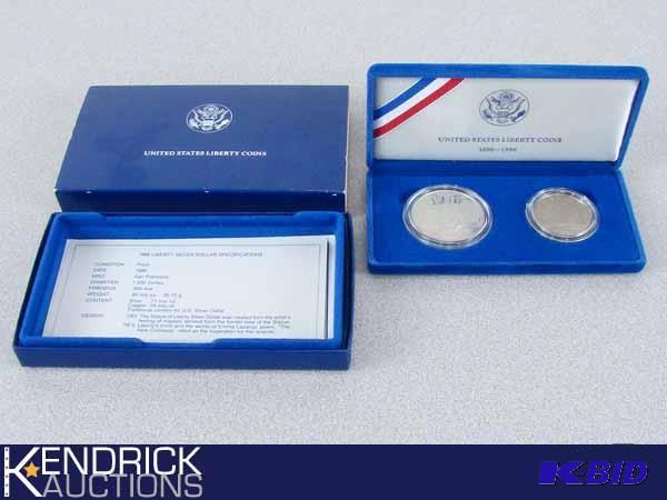 lot 9 image: 1986 90% Silver Proof U.S. Liberty 2 Coin Set