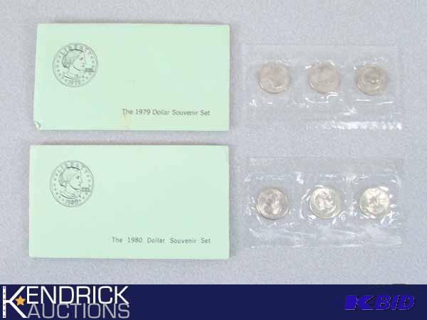 lot 94 image: 1979, and 1980 Uncirculated Mint Suzan B. Anthony Dollar Souvenir Sets
