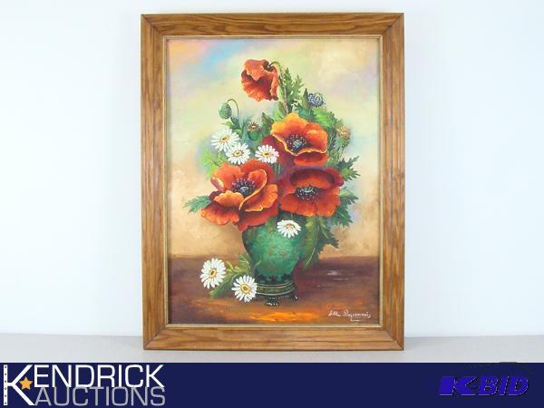 lot 99 image: Framed Oil Painting of Floral Bouquet in Vase Signed Nilla Paczkowski