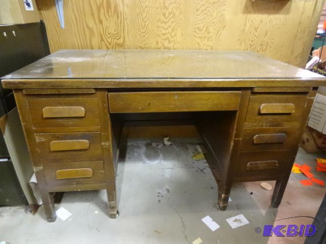 lot 75 image: Vintage Wood Dest, Glass Top Cover, Hoosier B...