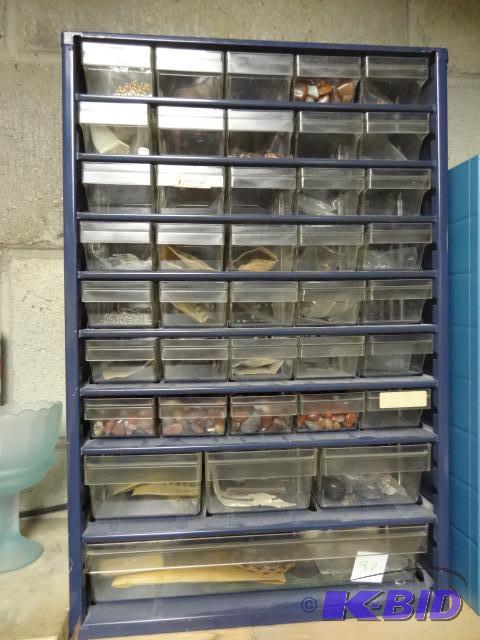 lot 80 image: 39 Drawer Hardware Bin with Pjolished Stones ...