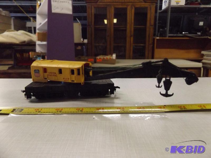 Union Pacific flat bed rail car with crane...