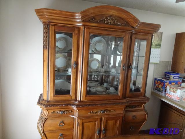 lot 11 image: wood China hutch. Ashley. China carved french...